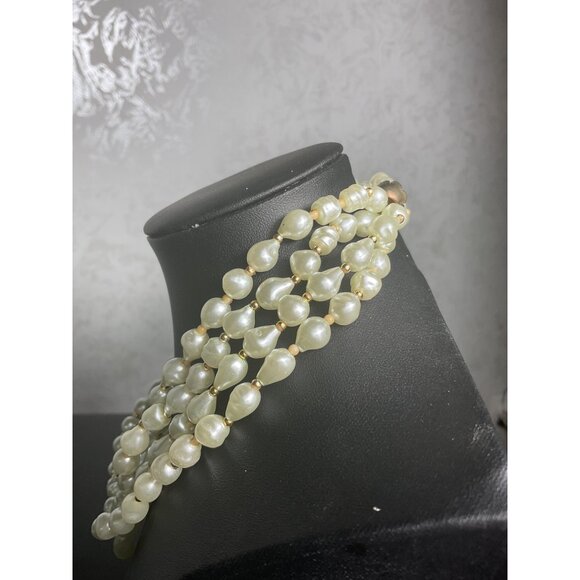 Vintage Faux Pearl Multi-Strand Necklace With Bead Accents Elegant Costume Jewel - Picture 4 of 5